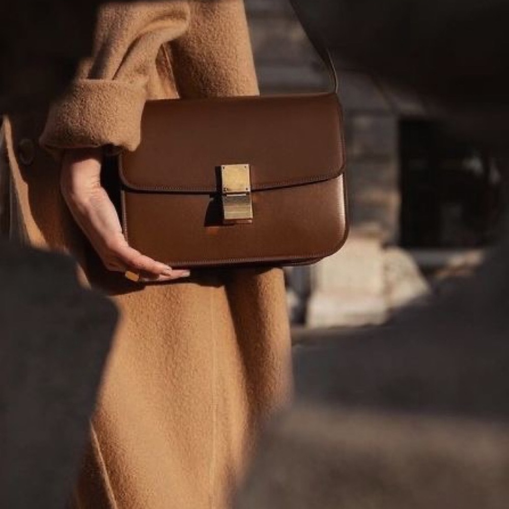 Brown Leather Serval Flip Front Bag